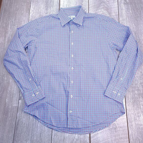 Peter Millar Mens Button Shirt Size Large Blue Purple Plaid Button Long Sleeve - Picture 1 of 7